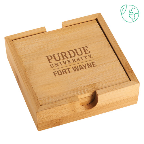  Bamboo Coaster Set - Purdue University Fort Wayne Secondary Wordmark Engraved