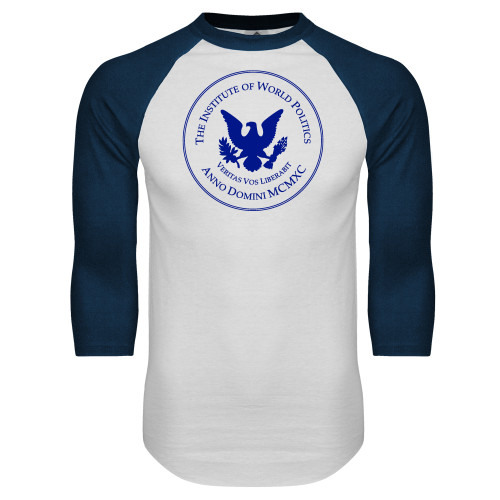  White/Navy Raglan Baseball T Shirt - IWP Seal