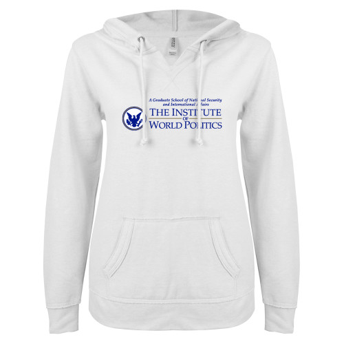 IWP ENZA Womens White V Notch Raw Edge Fleece Hoodie