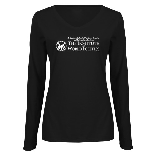  Womens Black Long Sleeve V Neck Tee  - Primary