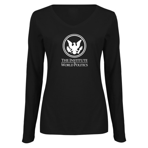  Womens Black Long Sleeve V Neck Tee  - Primary Stack