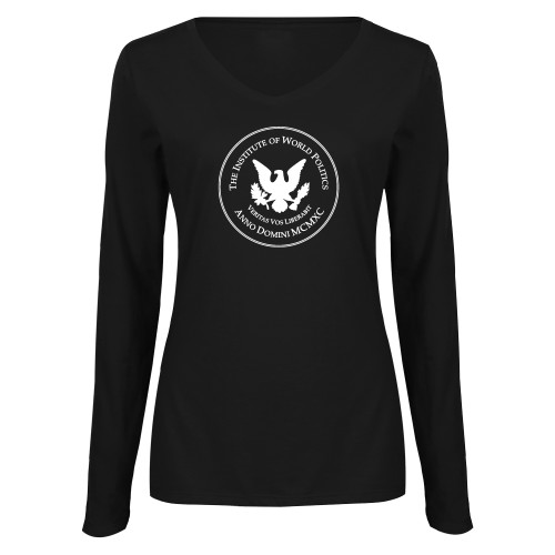  Womens Black Long Sleeve V Neck Tee  - IWP Seal