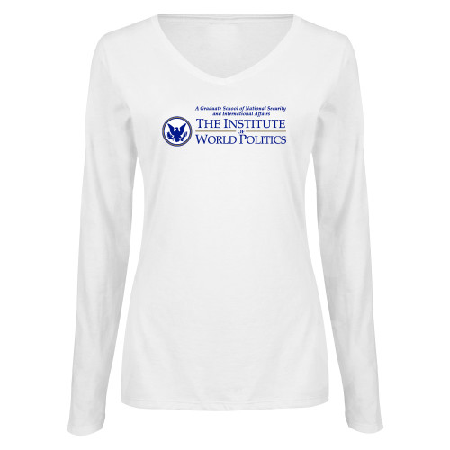  Womens White Long Sleeve V Neck Tee - Primary