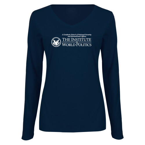  Womens Navy Long Sleeve V Neck Tee - Primary