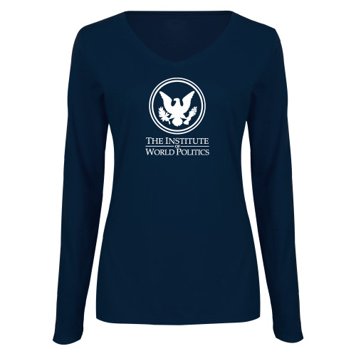  Womens Navy Long Sleeve V Neck Tee - Primary Stack