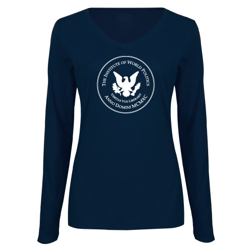  Womens Navy Long Sleeve V Neck Tee - IWP Seal