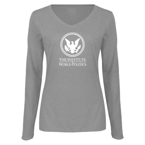  Womens Grey Long Sleeve V Neck Tee  - Primary Stack