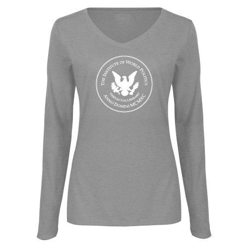  Womens Grey Long Sleeve V Neck Tee  - IWP Seal