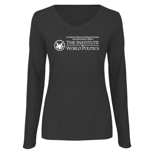  Womens Dark Heather Long Sleeve V Neck Tee  - Primary
