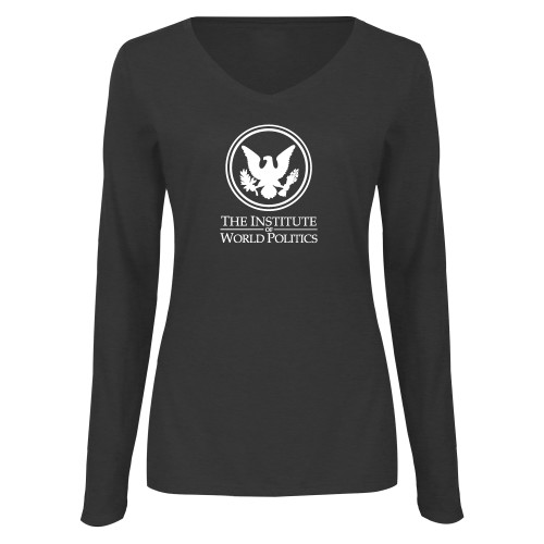  Womens Dark Heather Long Sleeve V Neck Tee  - Primary Stack