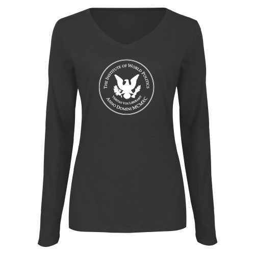  Womens Dark Heather Long Sleeve V Neck Tee  - IWP Seal