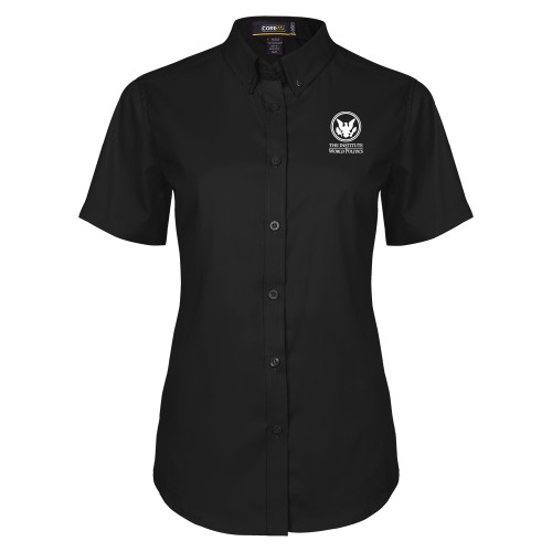  Womens Black Twill Button Up Short Sleeve - Primary Stack