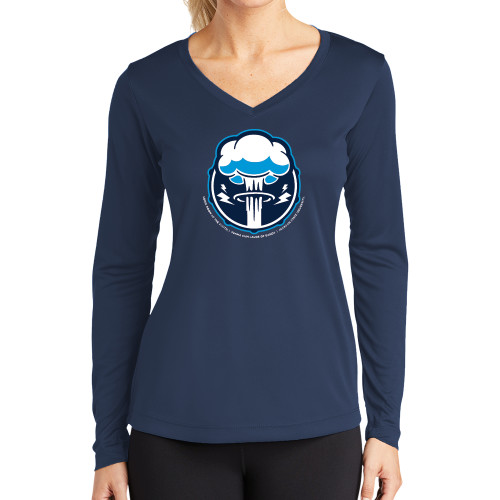  Womens Navy Performance Long Sleeve V Neck Shirt - Sonic Boom Smoke