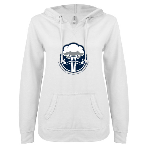 Jackson State Band ENZA Womens White V Notch Raw Edge Fleece Hoodie