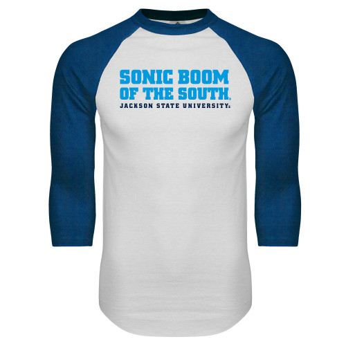  White/Royal Raglan Baseball T Shirt - Sonic Boom of the South