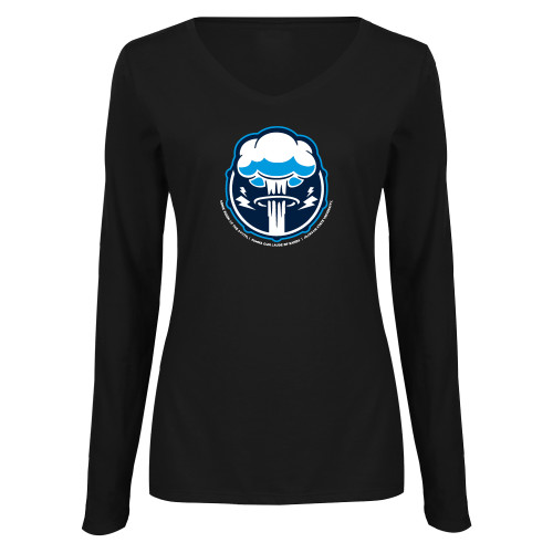  Womens Black Long Sleeve V Neck Tee  - Sonic Boom Smoke