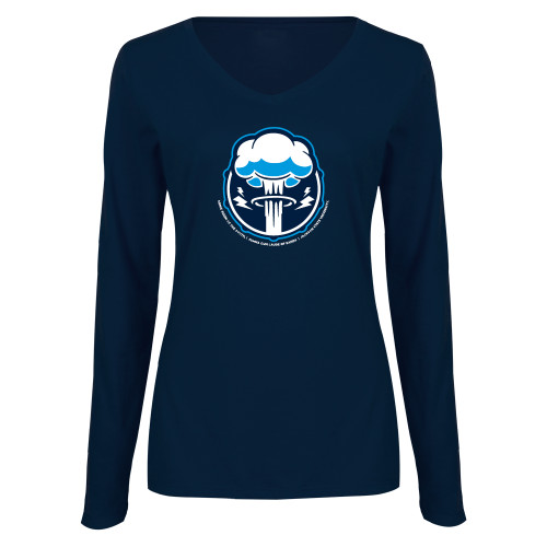  Womens Navy Long Sleeve V Neck Tee - Sonic Boom Smoke