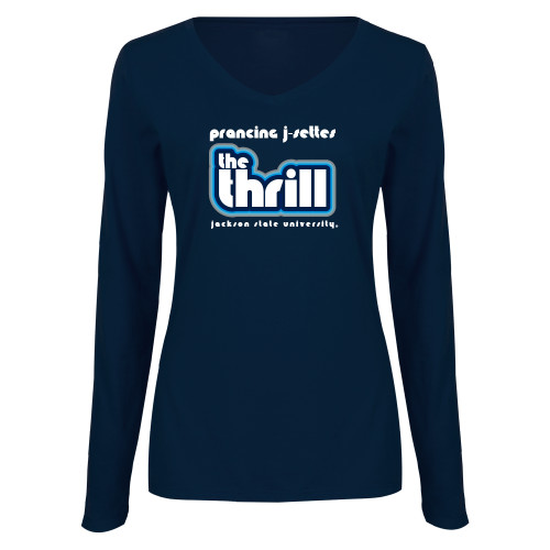  Womens Navy Long Sleeve V Neck Tee - The Thrill