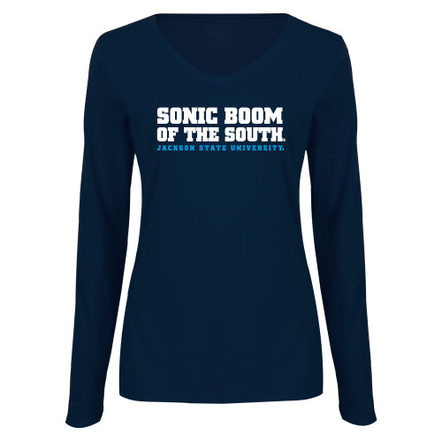  Womens Navy Long Sleeve V Neck Tee - Sonic Boom of the South