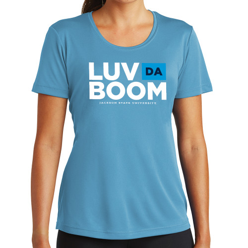  Womens Light Blue Performance Short Sleeve Tee - Luv Da Boom