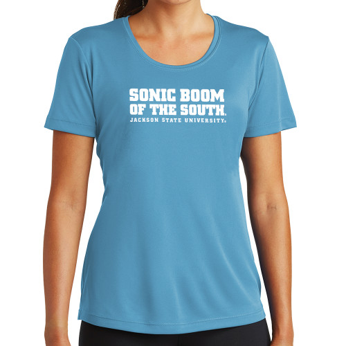  Womens Light Blue Performance Short Sleeve Tee - Sonic Boom of the South