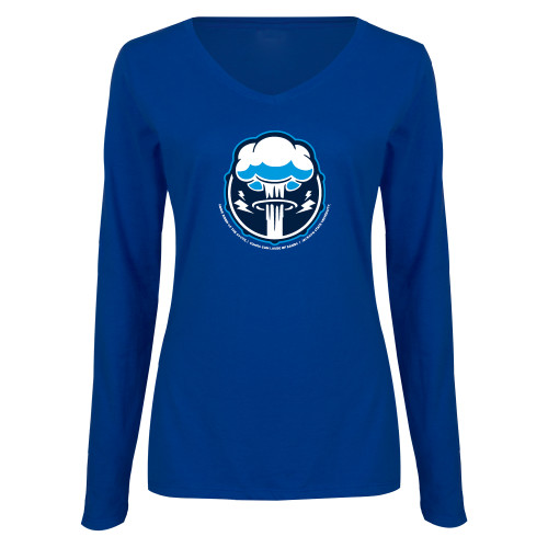  Womens Royal Long Sleeve V Neck Tee  - Sonic Boom Smoke