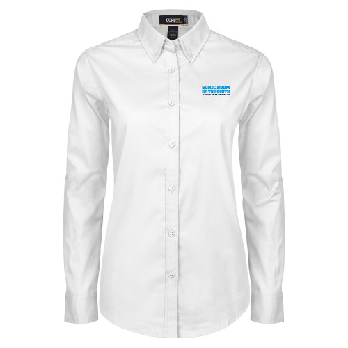  Womens White Twill Button Down Long Sleeve - Sonic Boom of the South