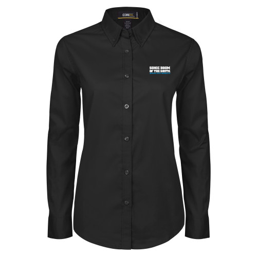 Womens Black Twill Button Down Long Sleeve  - Sonic Boom of the South