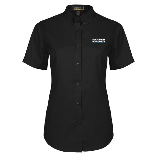  Womens Black Twill Button Up Short Sleeve - Sonic Boom of the South