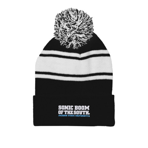  Black/White Two Tone Knit Pom Beanie w/Cuff - Sonic Boom of the South