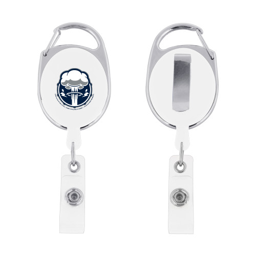  White Oval Retractable Badge Holder w/Clip - Skin