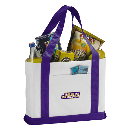 James Madison Contender White/Purple Canvas Tote