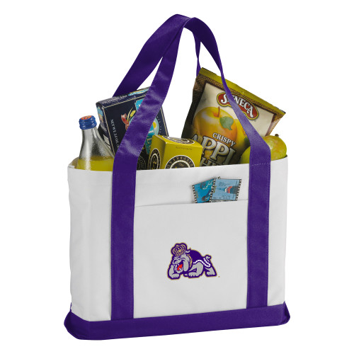 James Madison Contender White/Purple Canvas Tote