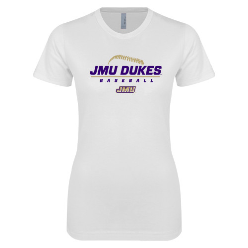 James Madison Next Level Womens White Boyfriend T