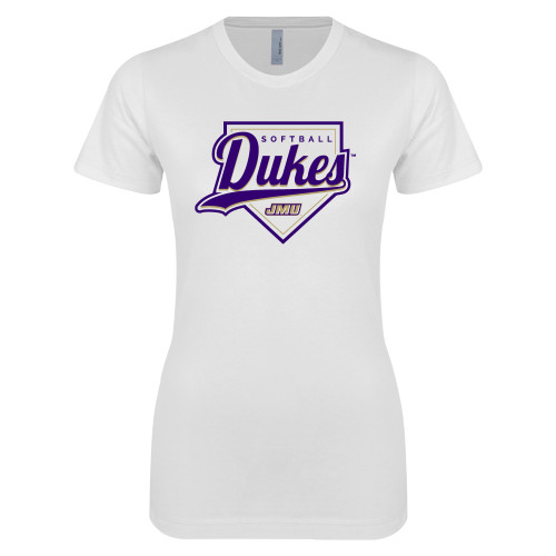 James Madison Next Level Womens White Boyfriend T