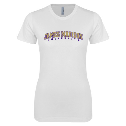  Next Level Womens White Boyfriend Tee - James Madison University Arched