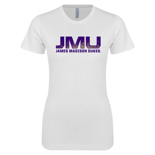  Next Level Womens White Boyfriend Tee - JMU James Madison Dukes Textured