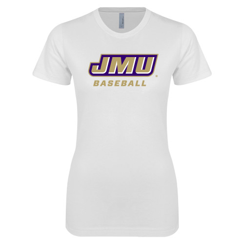 James Madison Next Level Womens White Boyfriend T