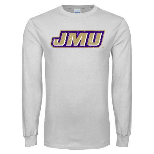  White Long Sleeve T Shirt - Primary Logo Distressed