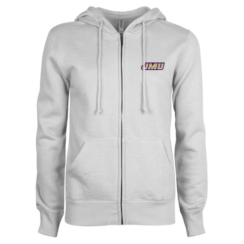 James Madison ENZA Womens White Fleece Full Zip Hood