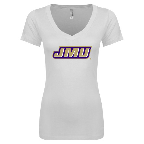  Next Level Womens White Ideal V Tee - Primary Logo