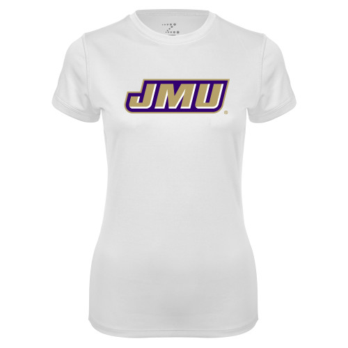  Womens White Performance Tee - Primary Logo