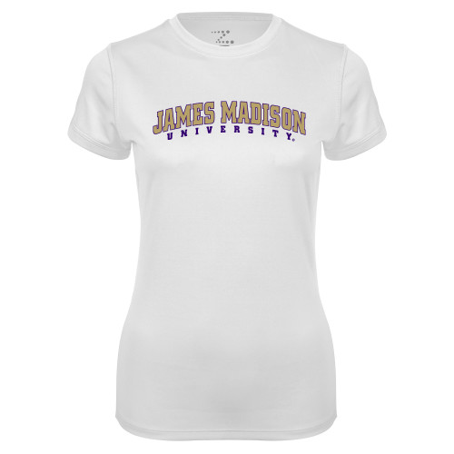  Womens White Performance Tee - James Madison University Arched