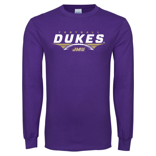  Purple Long Sleeve T Shirt - Dukes Football Flat Over Ball