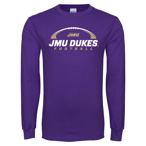  Purple Long Sleeve T Shirt - JMU Dukes Football Under Ball