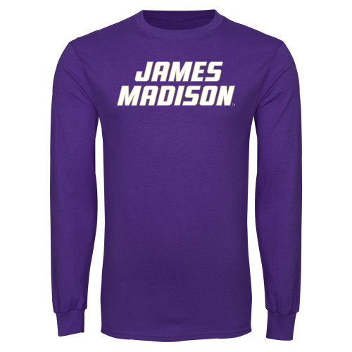  Purple Long Sleeve T Shirt - Stacked James Madison