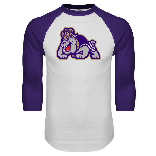  White/Purple Raglan Baseball T Shirt - Duke Dog