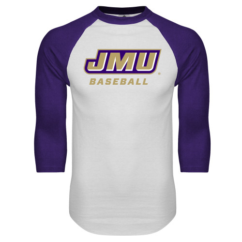 James Madison White/Purple Raglan Baseball T Shi