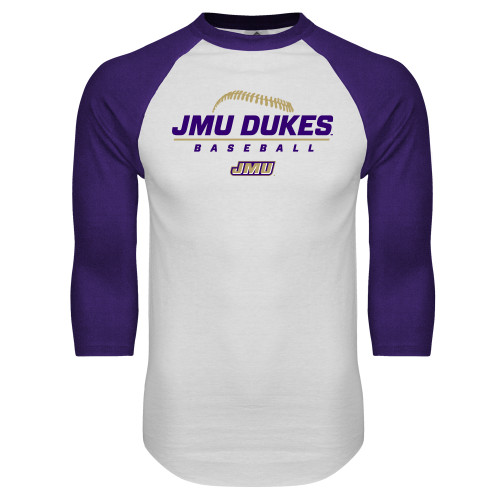 James Madison White/Purple Raglan Baseball T Shi