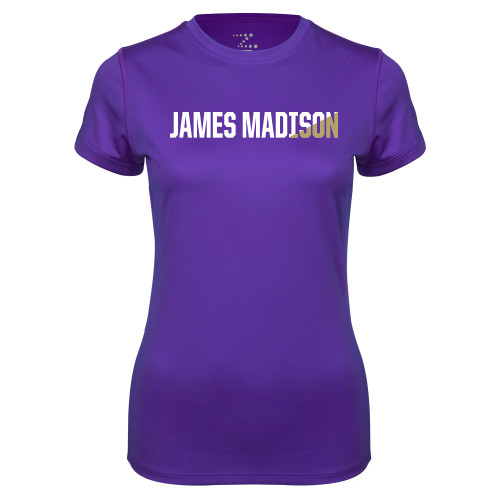  Womens Purple Performance Tee - James Madison Two Tone